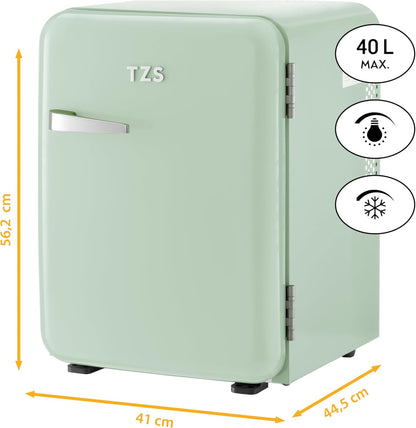 TZS First Austria Mini-Réfrigérateur Silencieux | Design Rétro | Puissance De Réfrigération Réglable | Poignée De Porte | Système De Réfrigération Thermoélectrique | 40L | Menthe