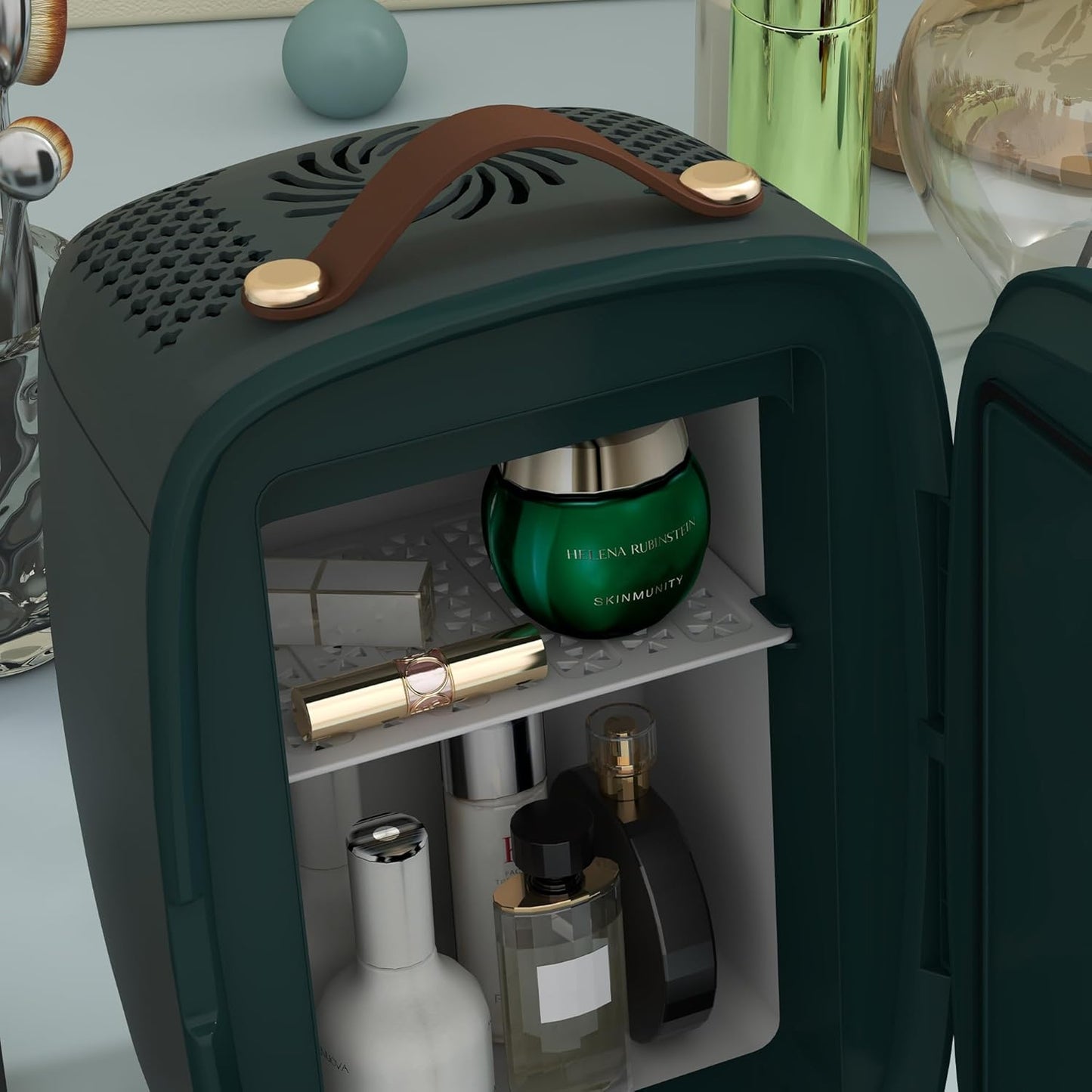 Mini Réfrigérateur 6 L - Réfrigérateur Cosmétique Avec Étagère De Rangement, Réfrigérateur De Beauté Avec Poignée, Pieds Pour Cosmétiques, Boissons, Vert Foncé
