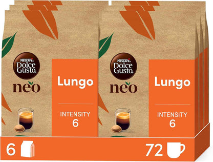 Lungo, 72 Dosettes De Café, 6 X 12 | Dosettes Compostables , Compatibles Uniquement Avec Les Machines NDG NEO , Extraction Haute Pression Equilibrée