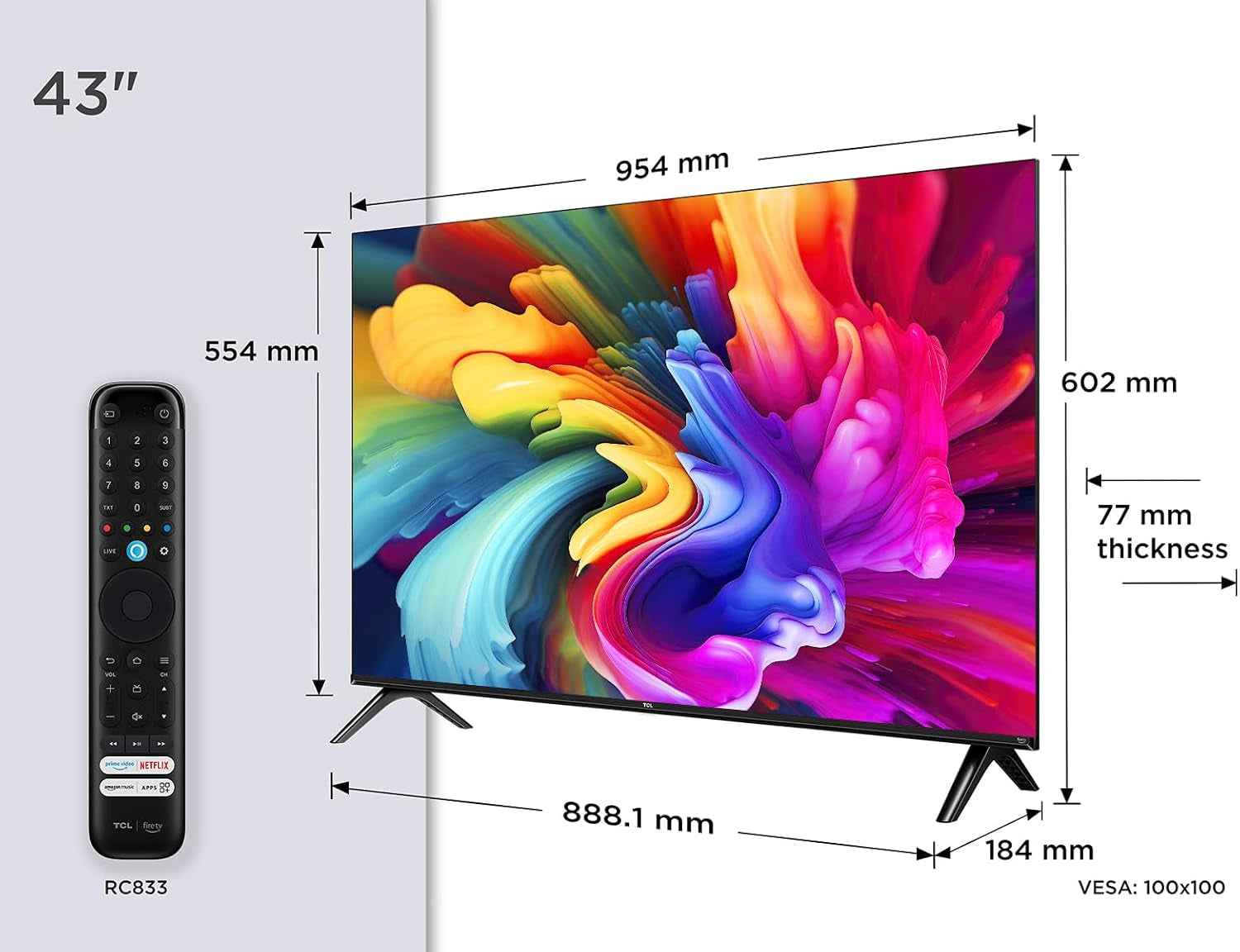 TCL 43SF560 43 Pouces Full HD Smart QLED Direct LED SF560 Avec Fire TV Et Télécommande Vocale Alexa