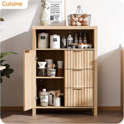 Meuble De Rangement, Armoire De Rangement En Bois Avec 1 Compartiment Ouvert, Meuble Sur Pied Avec 4 Tiroirs, Commode Pour Cuisine, Entrée, Salle De Bain, Chêne, 59 X 30 X 81 Cm
