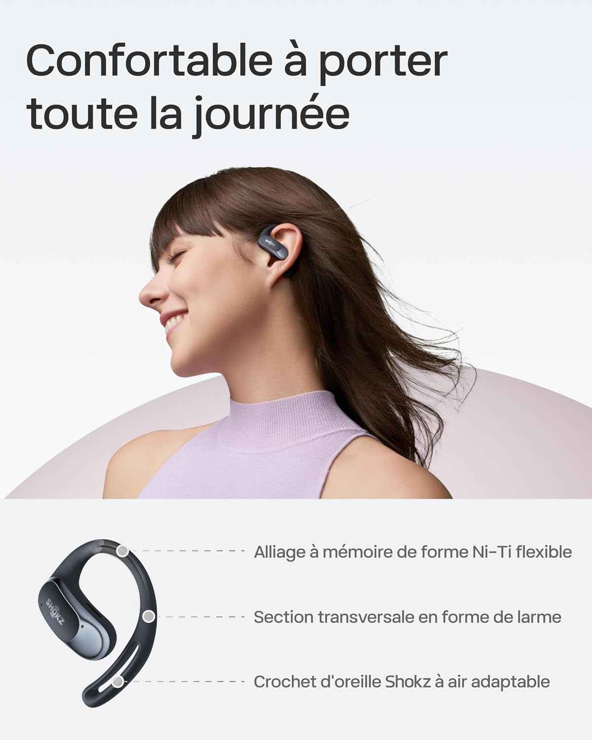 Openfit Air Écouteurs À Oreilles Libres, Charge Rapide - Noir | Bluetooth Sans Fil Avec Microphone, Crochet D’Oreille Air, Charge Rapide, 28 H D’Autonomie, Étanchéité IP54 Pour Le Sport