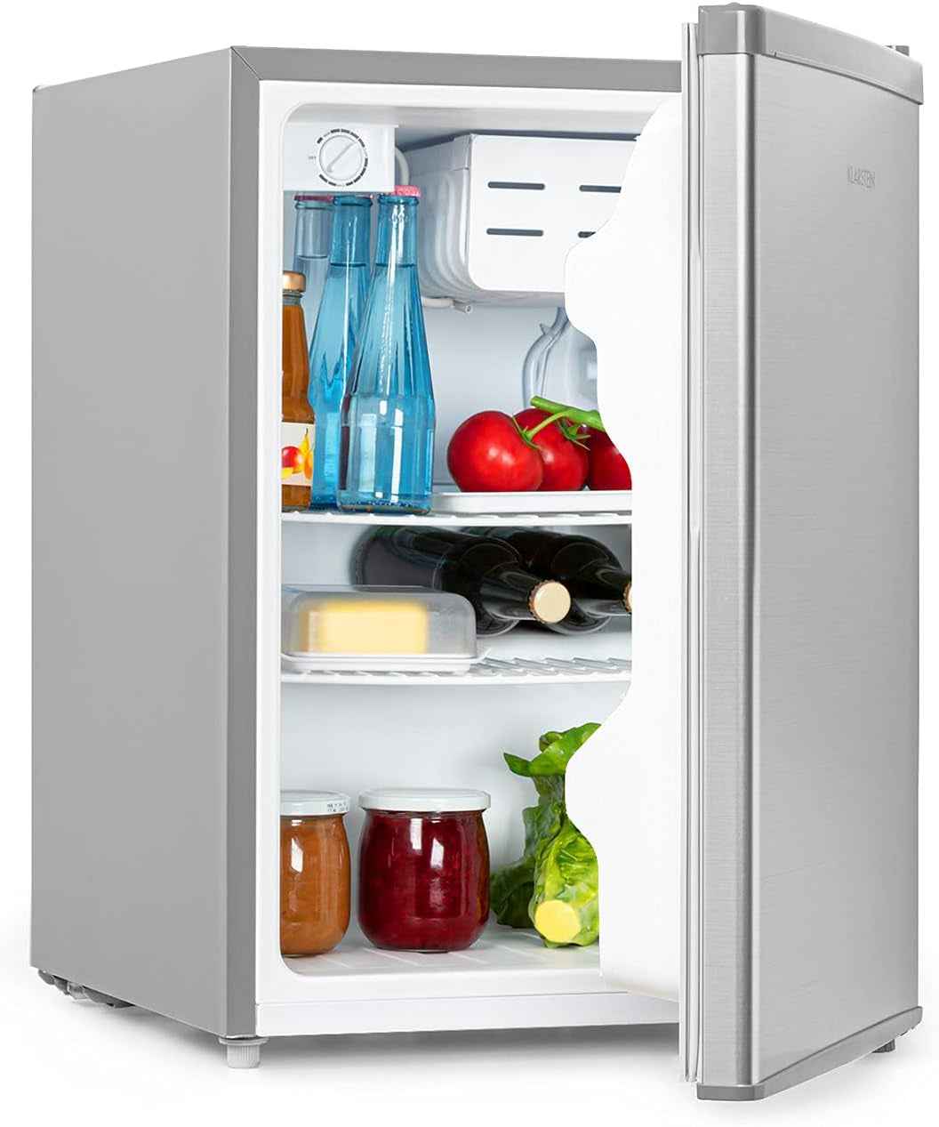KLARSTEIN Cool Kid - Réfrigérateur À Boissons, Mini-Réfrigérateur, Mini-Bar, 66 Litres, Classe D'Efficacité Énergétique E, 109 Kwh/An, Sur Pied, 45X63X51 Cm (Lxhxp), 42Db, Gris Argent