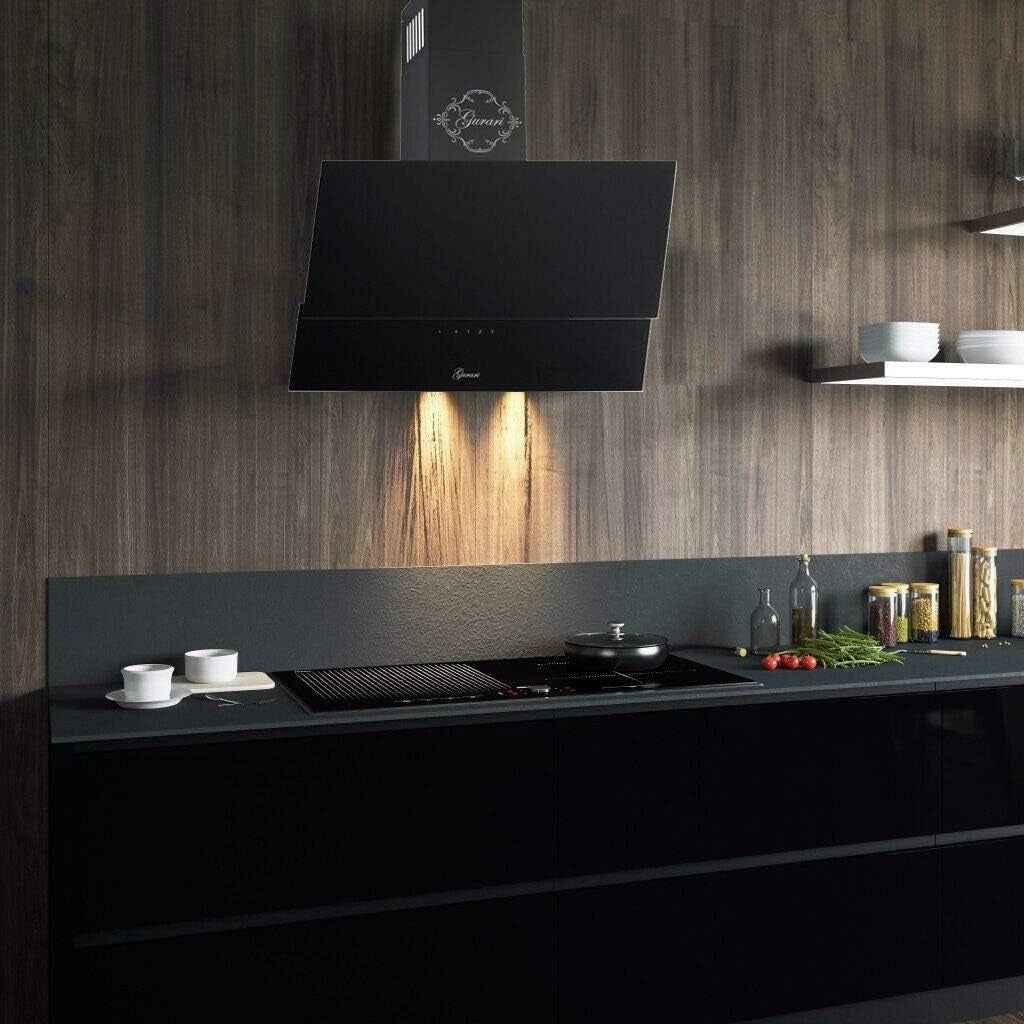 Hotte À Poser  GCH D 268.8 BL + Filtre À Charbon, Hotte De Cuisine 80 Cm, Verre Noir, 1000M³/H, Télécommande, Hotte Murale
