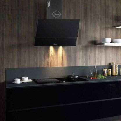 Hotte À Poser  GCH D 268.8 BL + Filtre À Charbon, Hotte De Cuisine 80 Cm, Verre Noir, 1000M³/H, Télécommande, Hotte Murale