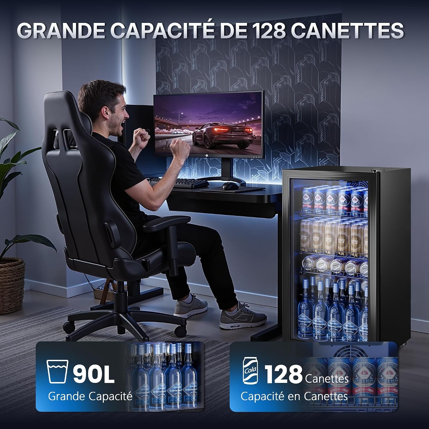 Réfrigérateur À Boissons 90 L Avec Porte Vitrée, Mini Frigo Pour 128 Canettes, Étagères Réglables Pour Bière, Vin Et Soda, Idéal Pour Maison, Bar, Bureau Ou Appartement