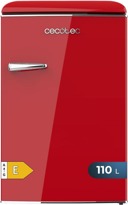 Mini Frigo Rétro De 110 L Bolero Coolmarket TT Origin 110 Rouge E. Mini Réfrigérateur, Classe E, ICEBOX, LED Intérieur, Poignée Chromée, Étagères En Verre, Ouvre-Bouteilles, Rouge
