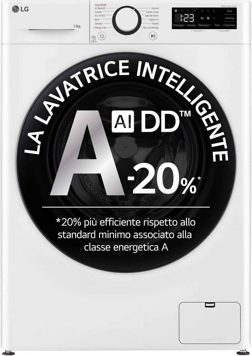 AI DD F4R3013NSWB Machine À Laver Classe a -10%, Charge Avant Série R3, Machine À Laver 13Kg, 1400 Tours, Aiwash, Lavage À La Vapeur, Moteur Direct Drive, Smart Diagnosis, Comptoir, Blanc