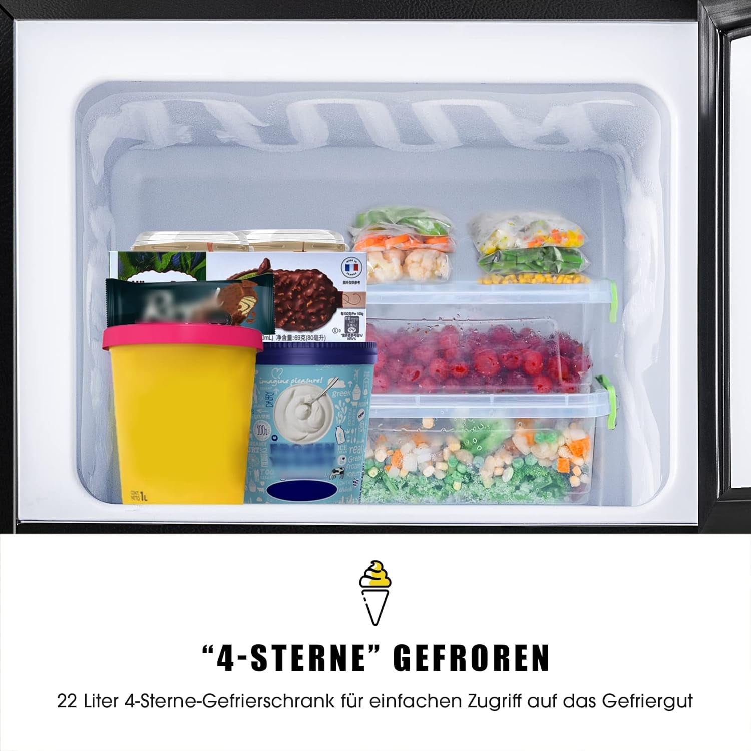 Réfrigérateur Congélateur De 60 Litres - Double Porte - Capacité De Congélation : 22 Litres - Volume De Refroidissement : 38 Litres - 172 Kwh/An - Lumière LED De Qualité Supérieure - Noir