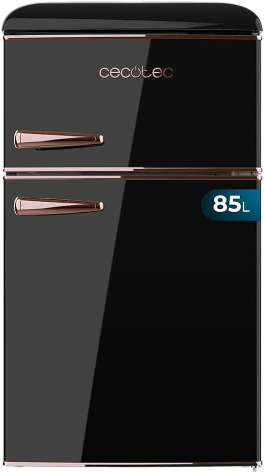 Mini Frigo Réfrigérateur Rétro Bolero Coolmarket 2D Origin 85 Noir. Capacité De 85L, LED Intérieur, Poignée Chromée, Plateaux En Verre, Contrôle De Température Et Tiroir À Légumes