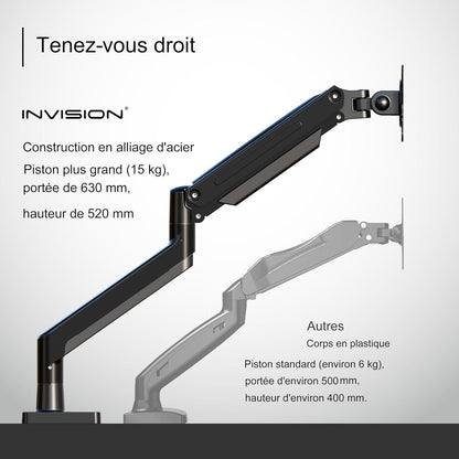 Support PC Ecran Bras Pour Écrans 24"-40" VESA 75/100Mm Pince De Bureau Ergonomique Réglable En Hauteur 2-15Kg (MX450)