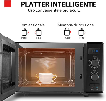 MW2-AG23P (BK) Four À Micro-Ondes Avec Grill Et Cuisson Combinée, 23 L, 8 Menus Facile, Pivotant Avec Mémoire De Position, 900 W, Grill 1050 W, 48,5 X 40,3 X 29,6 Cm, Noir