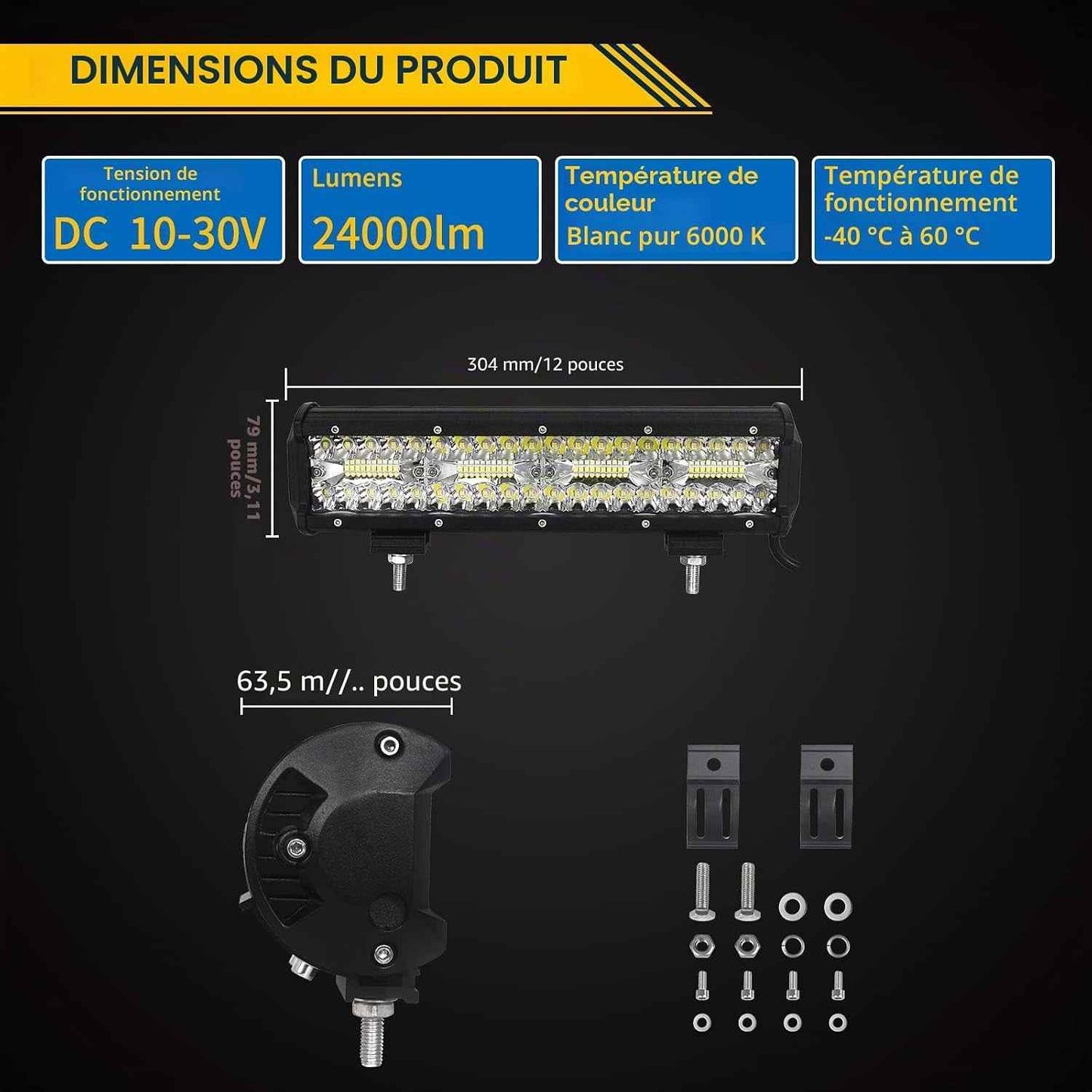 Rampe LED 30Cm 240W Barre LED 12V 24V Pour 4X4 Voiture Quad | LED Light Barre Lumineuse Avec Faisceau, 6000K Blanc, Étanchéité IP67, Pour Camion Tracteur Offroad Véhicule Bateau ATV