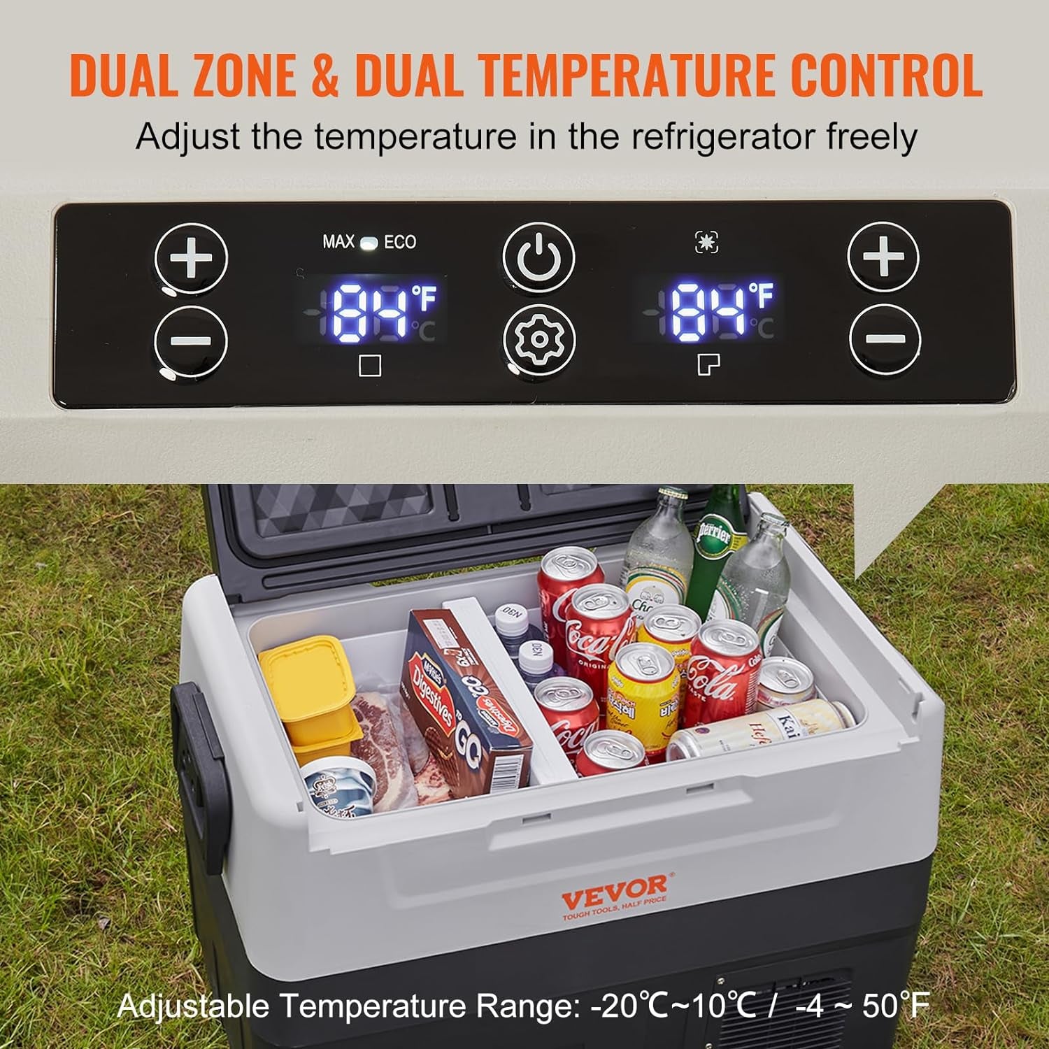 Glacière Électrique Portable De 45 L Réfrigérateur De Voiture Portable 12/24 V CC 100-240 V CA Frigo Voiture Double Zone 0,6 Kw.H -20 °C À 10 °C Réglable Congélateur Pour Camion Bateau Camping
