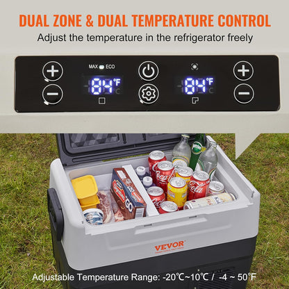 Glacière Électrique Portable De 45 L Réfrigérateur De Voiture Portable 12/24 V CC 100-240 V CA Frigo Voiture Double Zone 0,6 Kw.H -20 °C À 10 °C Réglable Congélateur Pour Camion Bateau Camping