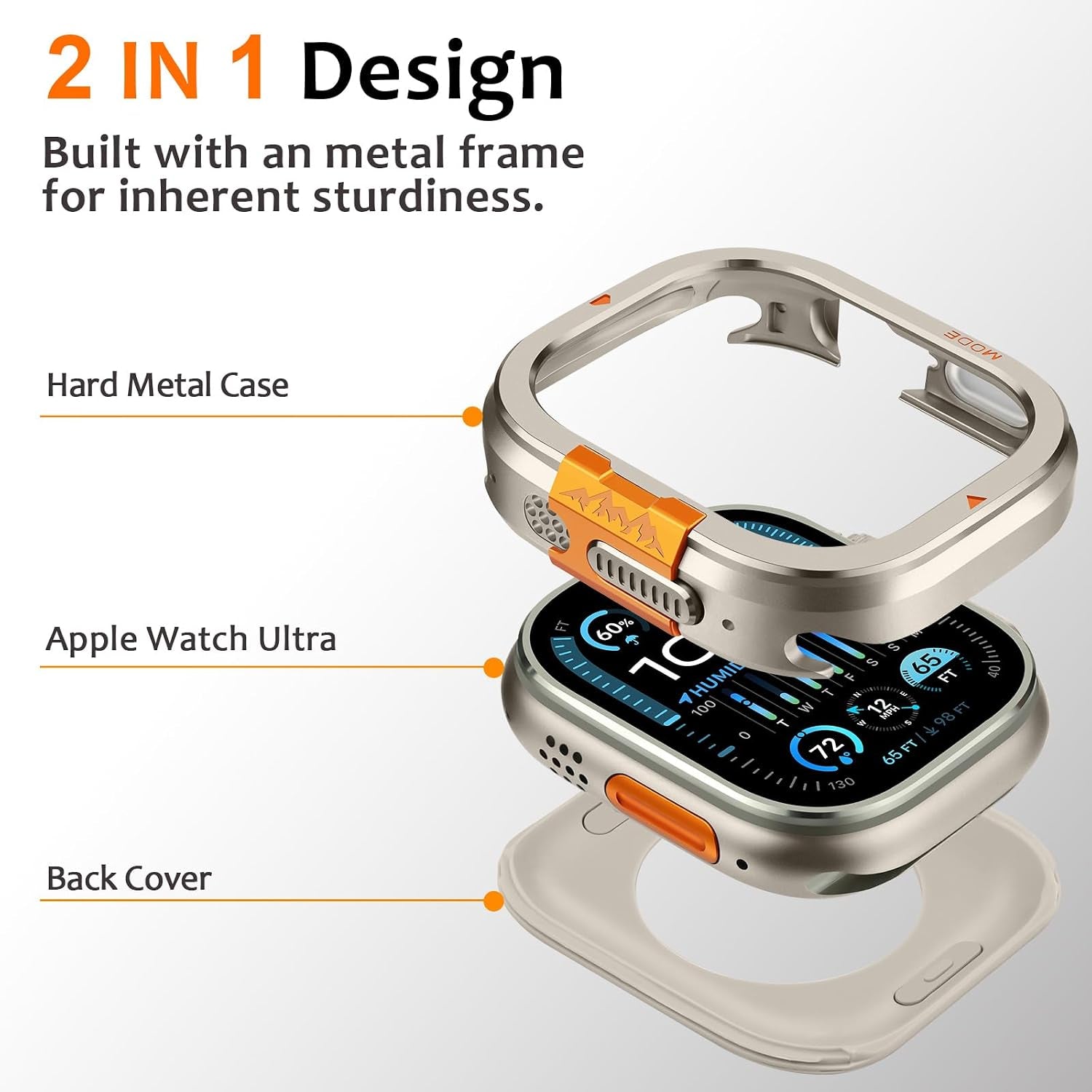 Métal Coque Compatible Avec Apple Watch Ultra 3/2/1 49Mm Avec Couverture Arrière, Robuste Protecteur Anti-Rayures Coque Pour Iwatch Ultra 49Mm, Titane