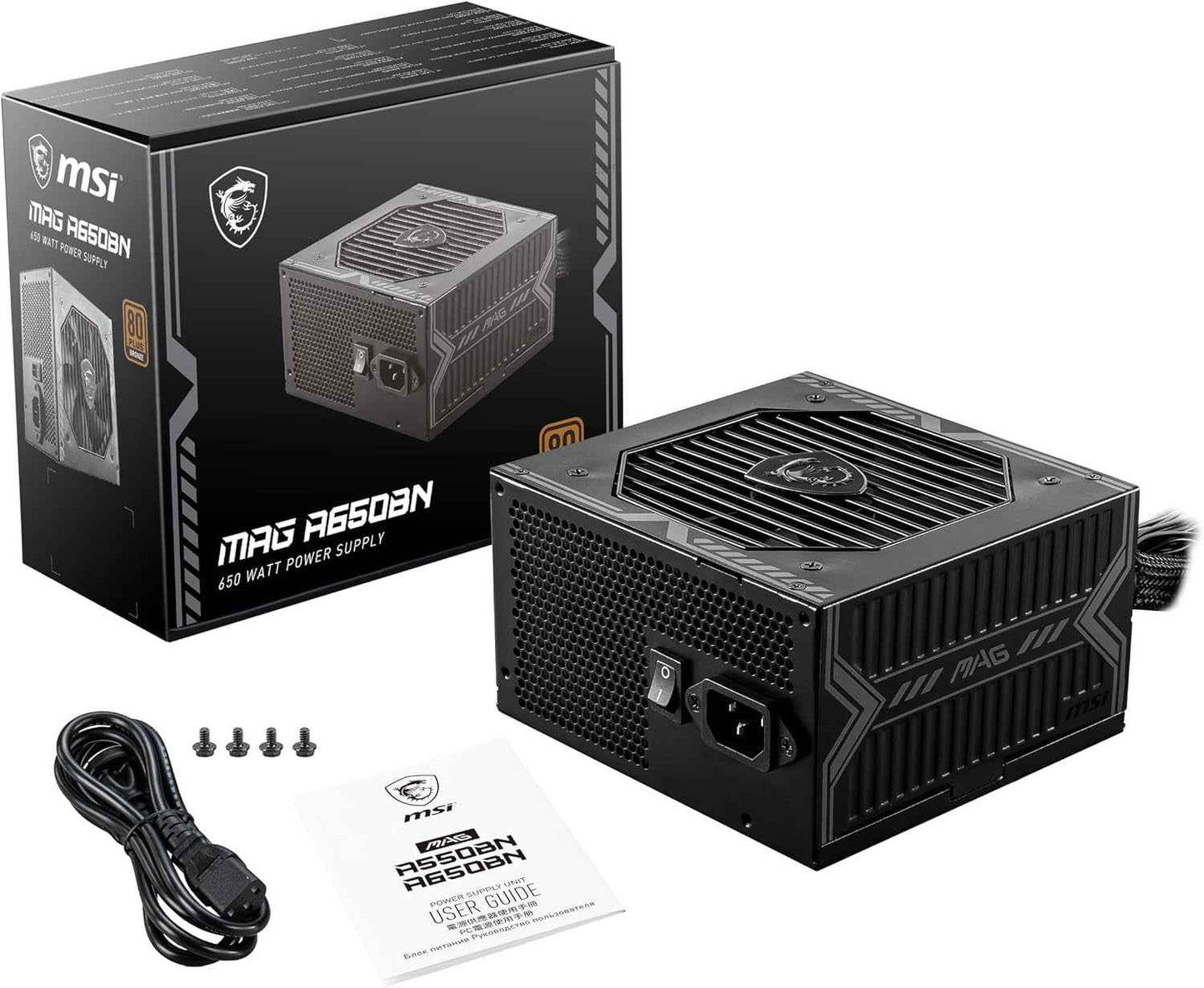 MSI MAG A650BN Alimentation ATX, 80 plus Bronze | 650W, Rail Unique 12V, Circuit DC Vers DC, Ventilateur 120Mm, Garantie 5 Ans