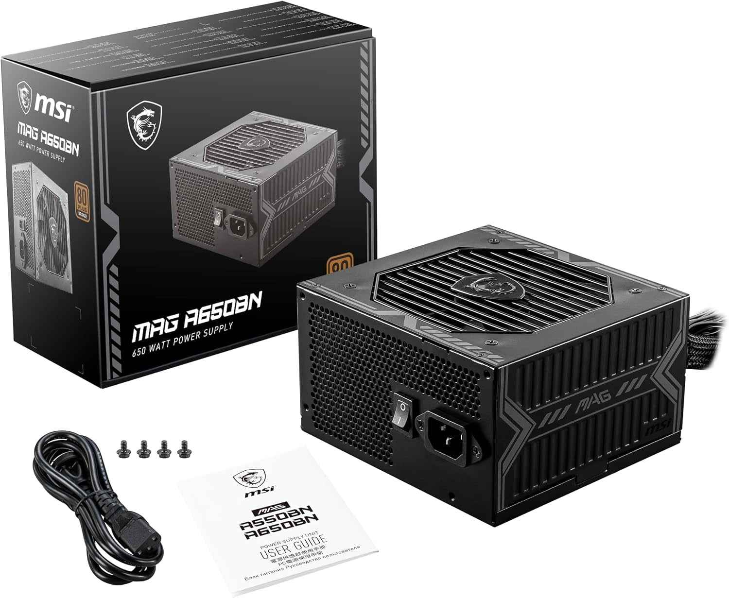 MSI MAG A650BN Alimentation ATX, 80 plus Bronze | 650W, Rail Unique 12V, Circuit DC Vers DC, Ventilateur 120Mm, Garantie 5 Ans