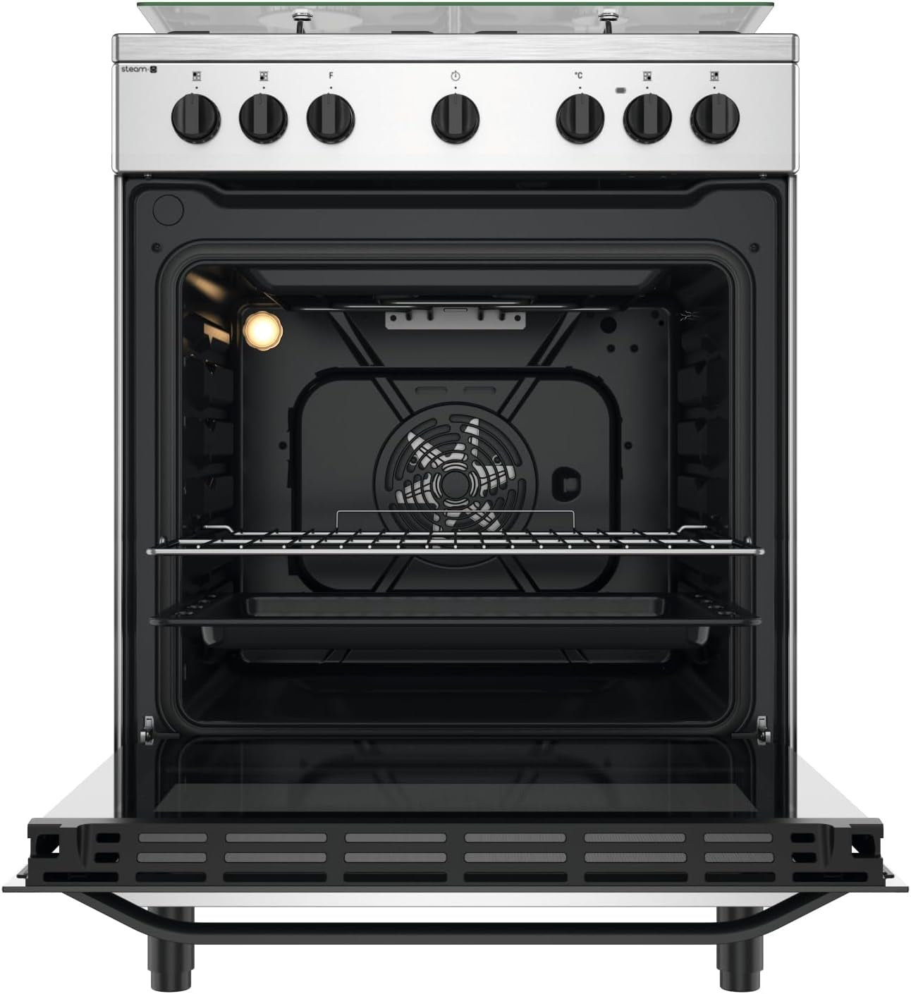 Hot Point Cuisine À Gaz Avec Four Électrique 60 X 60 X 84 Cm Inox À Installation Libre Avec 4 Feux, Four Ventilé Et Cuisson À La Vapeur Classe A