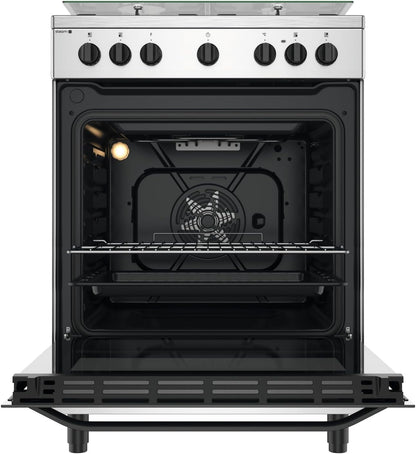 Hot Point Cuisine À Gaz Avec Four Électrique 60 X 60 X 84 Cm Inox À Installation Libre Avec 4 Feux, Four Ventilé Et Cuisson À La Vapeur Classe A