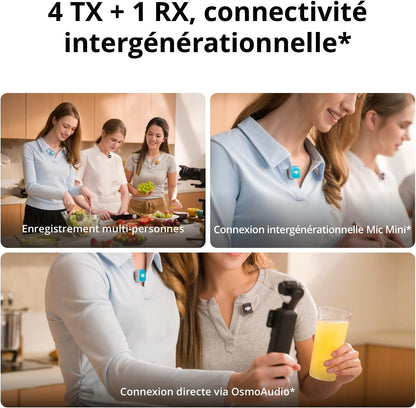 DJI Mic Mini 2S (1 TX+1 RX Mobile+Boîtier), Réduction De Bruit Par IA | Microphone Pour Iphone, Stockage Interne De 28 H, Enreg. Interne 32 Bits Flottantes, Léger Et Compact, Connexion Osmoaudio