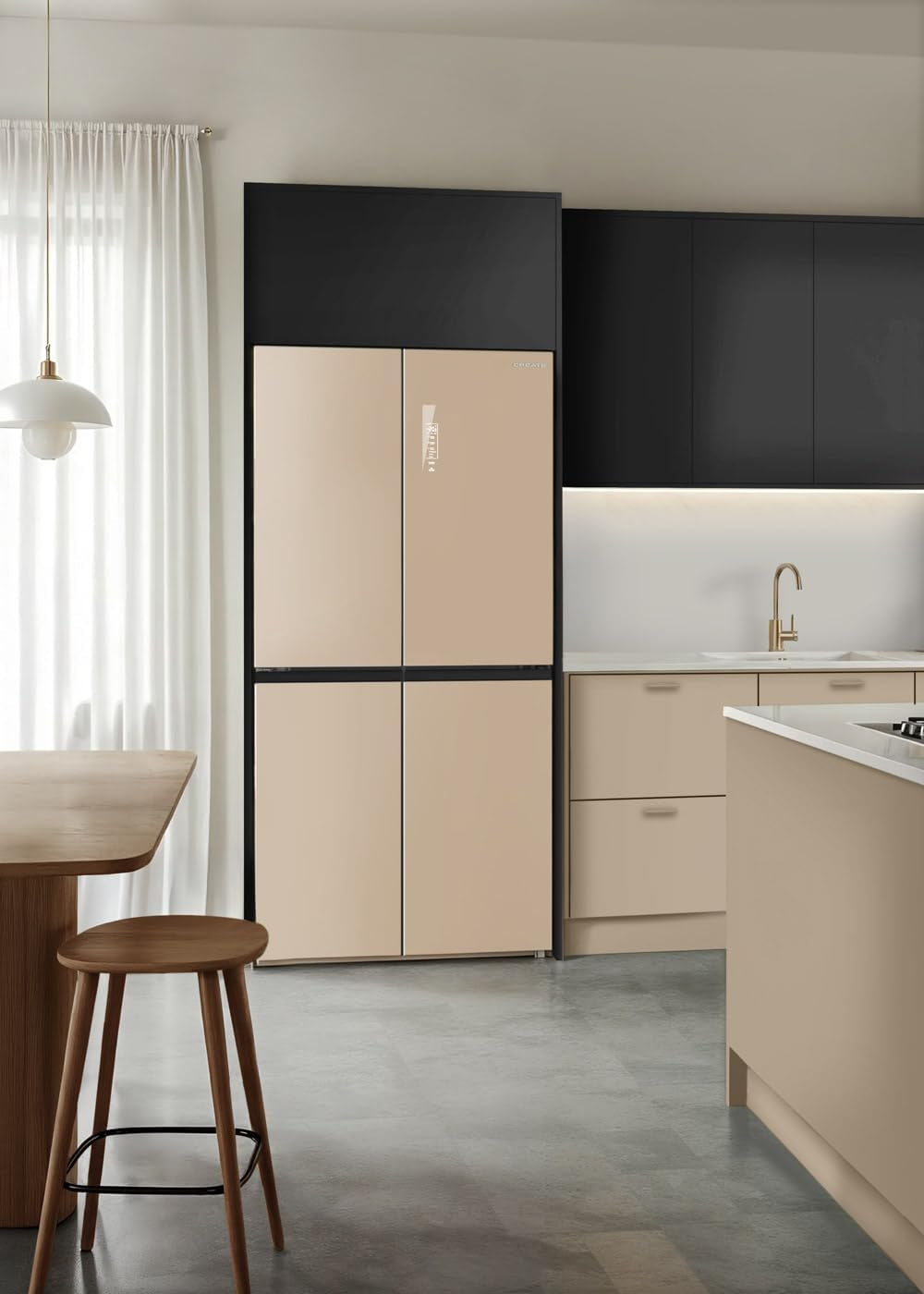 / FRIDGE STUDIO CROSS DOOR 503 / Réfrigérateur Style Cross Door 4 Portes 503L Sable / 85,3 X 69,8 X 177,5 Cm/No Frost, Care+, Antibactérien, Commande Tactile Électronique, 170W