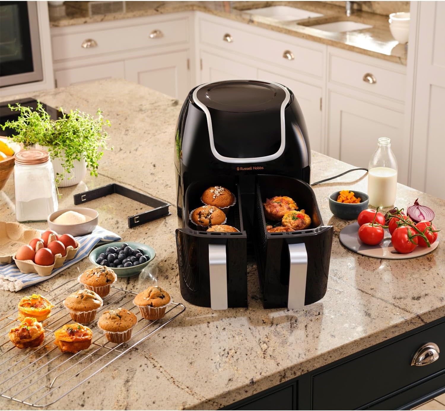 Air Fryer Double Tiroir [2 Paniers 4,25L Ou 8,5L Au Total ] Satisfry Snappi (8 En 1, Écran Tactile, Synchronisation Des Temps De Cuisson, Ajouts D'Aliments) Friteuse Sans Huile 27290-56