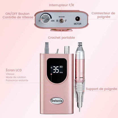 Ponceuse Pour Ongles Professionnelle 35000 RPM Portable Rechargeable Avec Affichage LCD Et 6 Embouts Ponçage Pour Pédicure Manucure, Puissante, Silencieuse Pour Salon/Maison