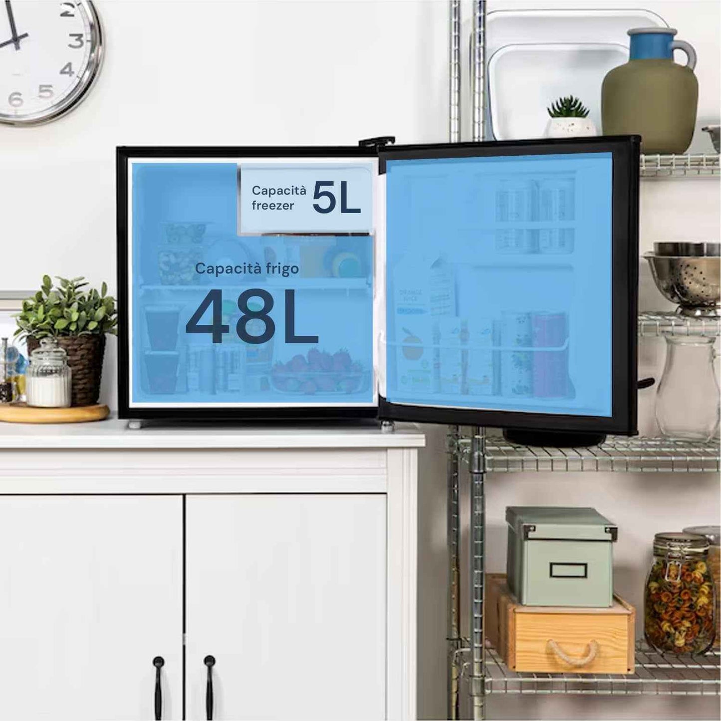 Minifrigo Bar Pour Chambre Ou Bureau 48L Et Congélateur De 5L Avec Lumière LED Et Température Réglable 0°/10°C – Consommation Énergétique Réduite 85 W Étagère Pratique Pour Boissons Et Porte