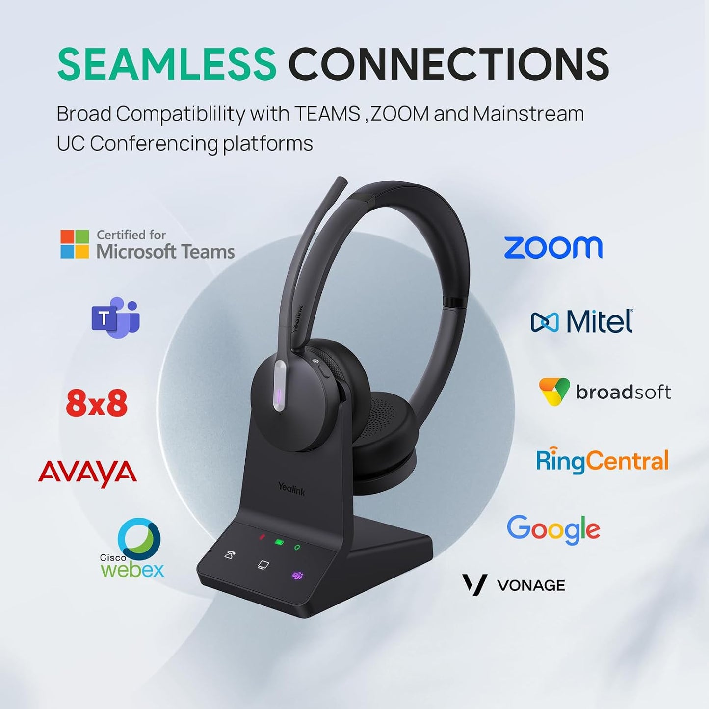 WH64 Casque Sans Fil DECT & Bluetooth, Casque Avec Microphone | Mono,Certifié Teams,185M Portée,3 Micros Antibruit,26H Conversation,Casque Pour Téléphone Ip,Pc,Laptop