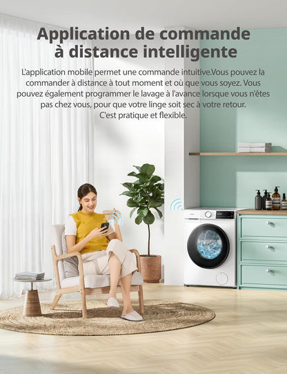 ' Machine a Laver 10KG Classe A-30% 1400RPM Smart Wash CF10EWP07W | App Commande Intelligente, Healthguard, Steam Wash, Laine, Poils D'Animaux, Turbo, Rapide 15'/45', Lavage De Nuit, Parfum+