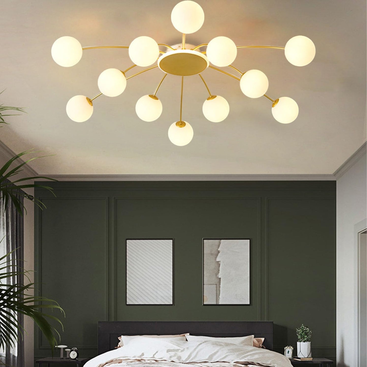 Lustre Sputnik À 12 Lumières，Plafonnier Doré Pour Salon | Lustre Industriel, Ampoules Globe G9 Non Incluses, Cadre Métal, Lustre Vintage Pour Chambre, Salle À Manger, Hôtel