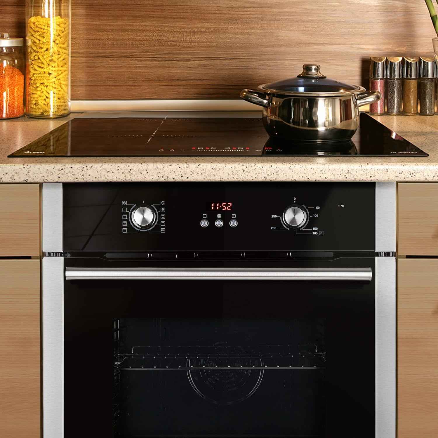 Cuisinière: 60Cm Four Encastrable BO8805SS + 77Cm Plaque Induction IH87704RL | Gril | Air Chaud | Timer Automatique | Double Vitrage D'Isolation Thermique | Sécurité Enfant | SET8805IH877RL