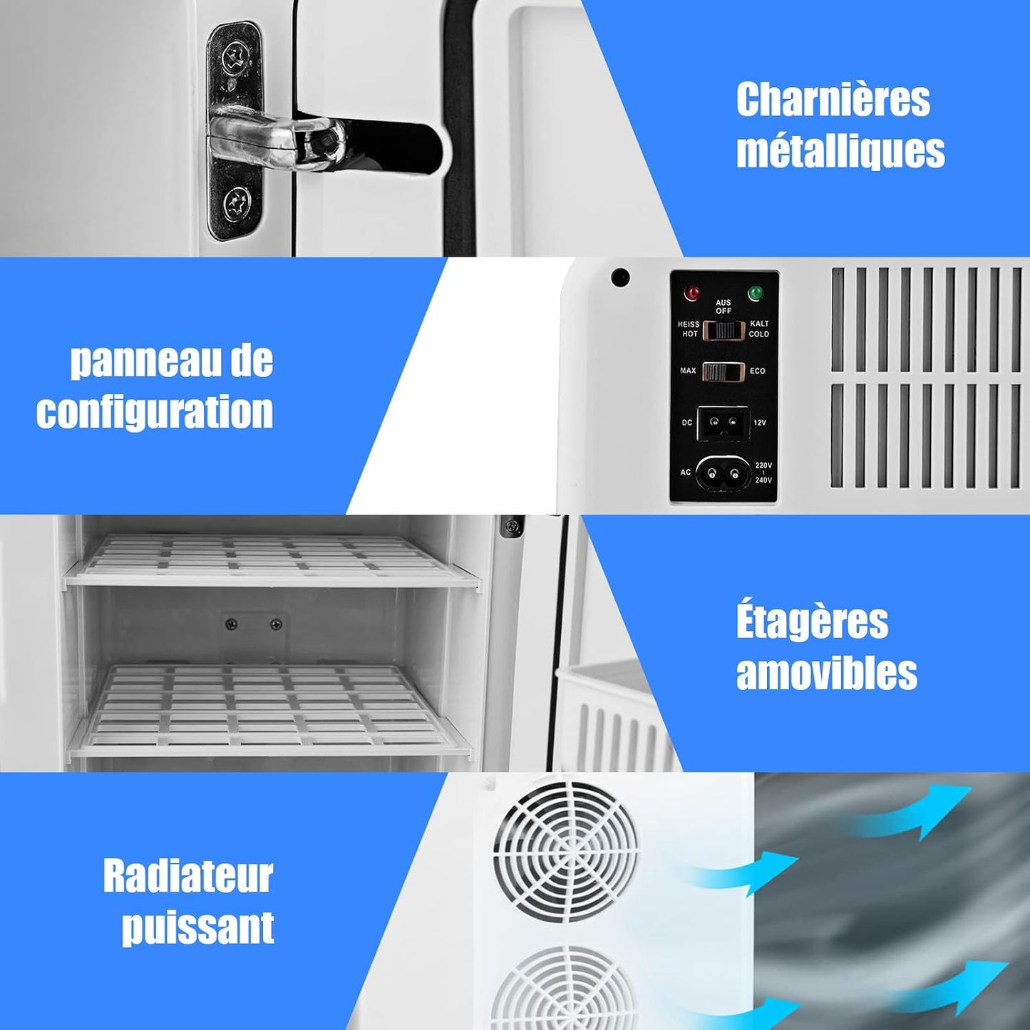 Mini Réfrigérateur 15L Portable -3 ℃ ~ 50 ℃ Pour Utilisation Ménager Automobile, Mini Frigo Réfrigerateur 1 Porte Avec Refroidissement Chauffage Pour Toutes Saisons (Blanc)