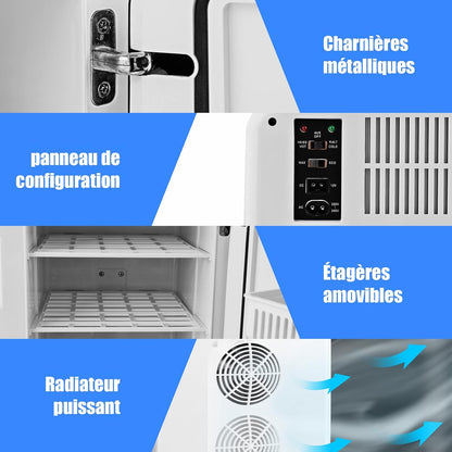 Mini Réfrigérateur 15L Portable -3 ℃ ~ 50 ℃ Pour Utilisation Ménager Automobile, Mini Frigo Réfrigerateur 1 Porte Avec Refroidissement Chauffage Pour Toutes Saisons (Blanc)
