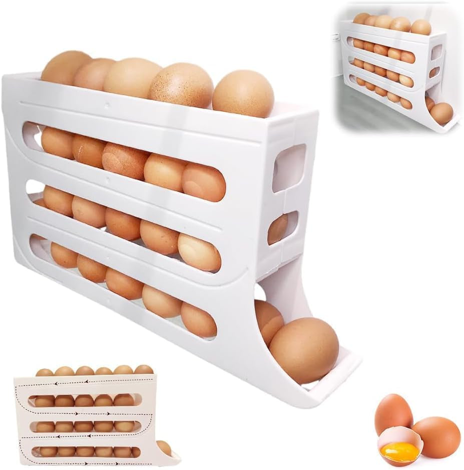 Distributeur À Œufs Incliné À 4 Niveaux Pour Réfrigérateur, Multifonction, Peu Encombrant, Grande Capacité (Blanc)