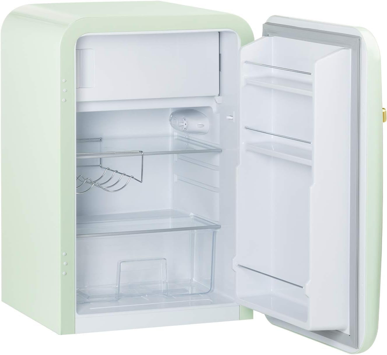 / RETRO FRIDGE 83.5 Gold/Réfrigérateur Vert Avec Poignée Or/Pratique Et Fonctionnel, Matériaux Résistants