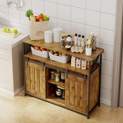 Buffet De Salon, Meuble De Rangement, Rétro | Style Campagnard, 2 Portes Coulissantes, Étagères Réglables, Structure MDF, Pour Salon Et Salle À Manger, 33 X 100 X 80 Cm
