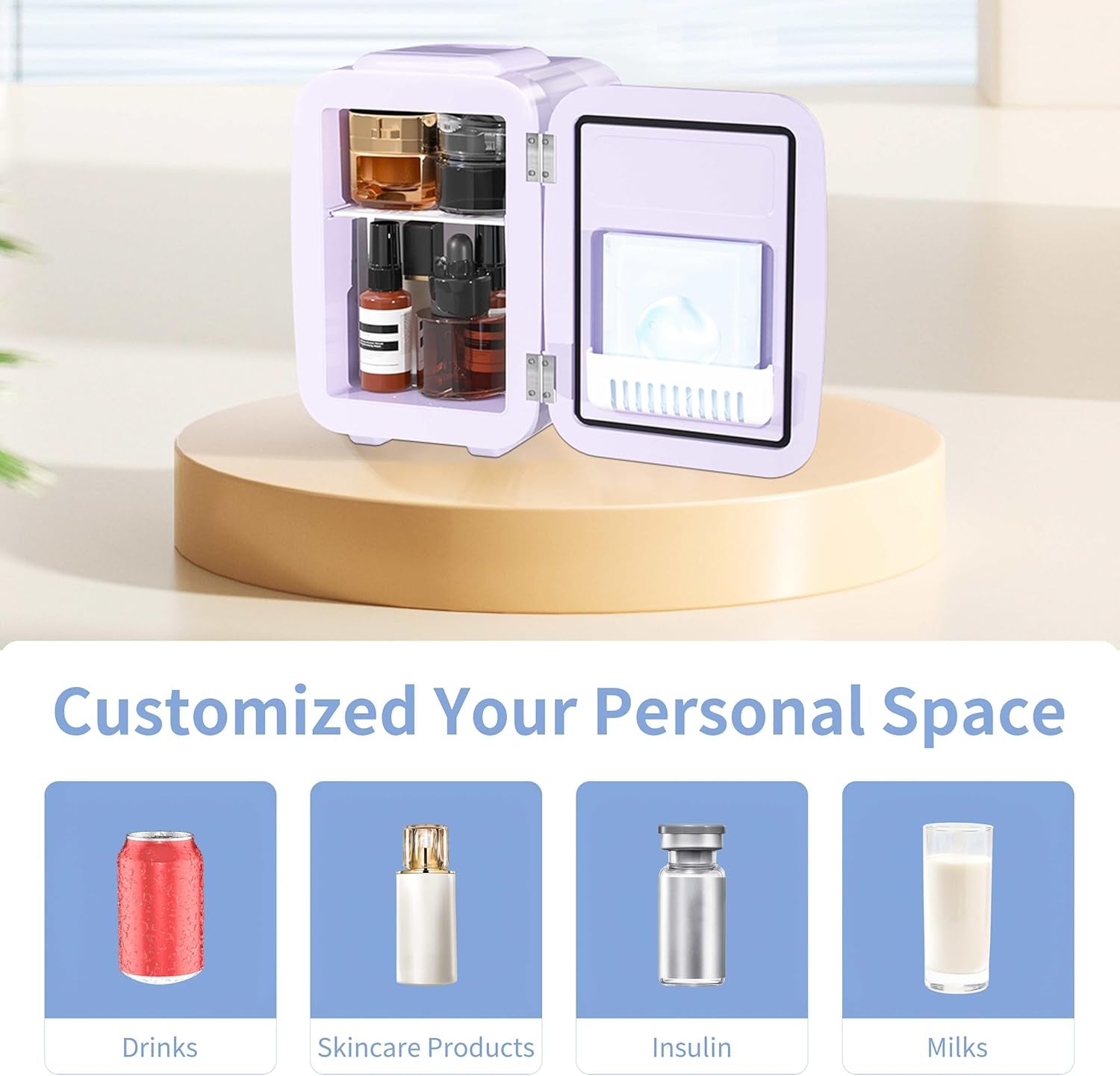 Mini Réfrigérateur 4 Litres Pour Cosmétiques, Boissons, 220 V AC/12 V DC, Thermoélectrique Refroidissement Et Réchauffement, Petit Réfrigérateur Pour Chambre À Coucher, Bureau, Dortoir, Voiture