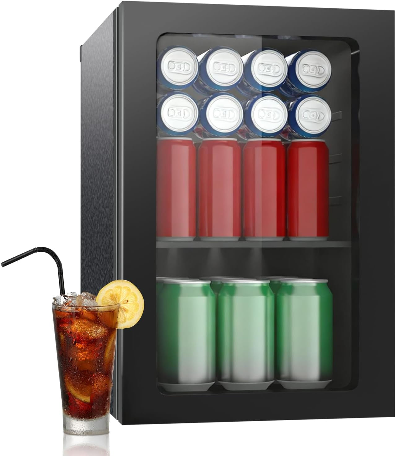 Réfrigérateur De Boissons, 24 Canettes/20 Litres, Mini Réfrigérateur Avec Porte En Transparent Pour Limonade, Bière Ou Vin, Plan De Travail, Réfrigérateur Avec Étagères Amovibles Réglables