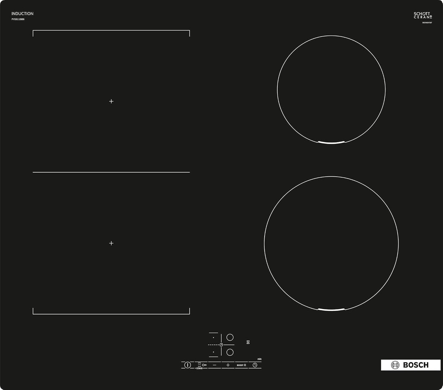Bosch PVS611BB6E Série 4 - Plaque Induction, Zone Combi-Induction | 60 Cm, Noir, Powerboost (Induction), Touch Select, Timer Avec Fonction Arrêt