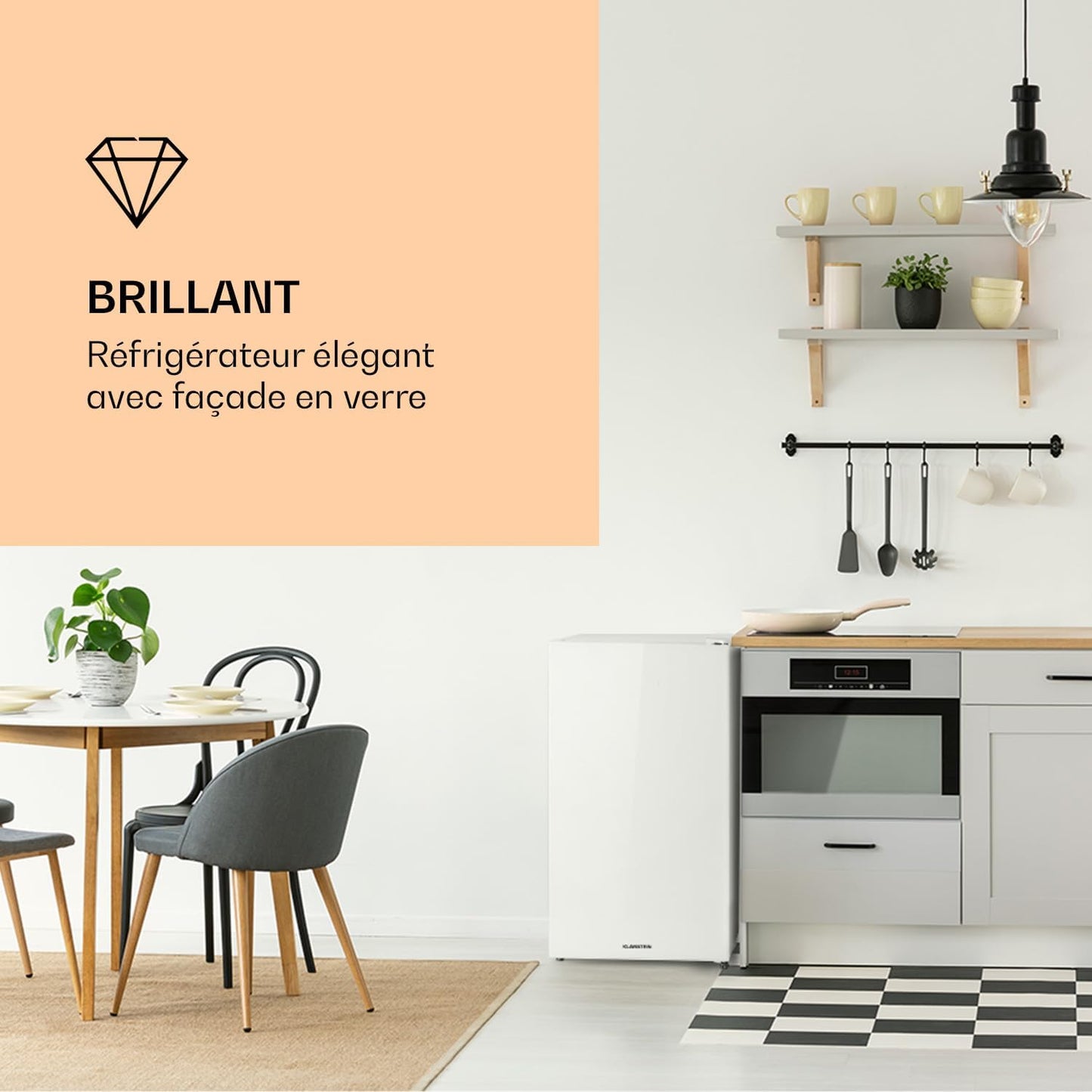Luminance Frost - Réfrigérateur, 91L, 110 Kwh/An, 7 Niveaux De Réglage De La Température, Eclairage Intérieur, Look Moderne, Bac À Oeufs, Clayettes Verre - Blanc