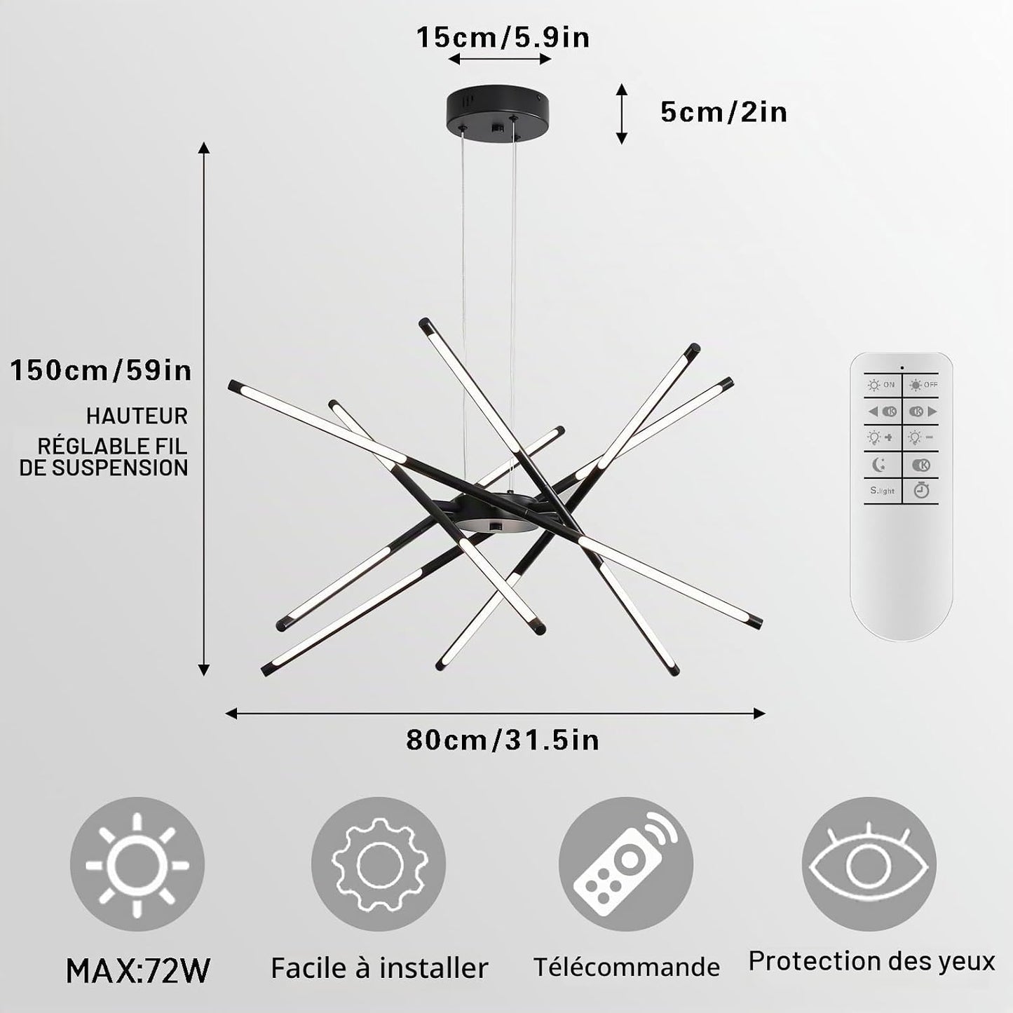 Lustre Moderne À LED Spoutnik, Noir/Doré, Plafonnier Industriel À Suspendre Avec 12 Têtes Pour Salon, Salle À Manger, Cuisine, Chambre À Coucher