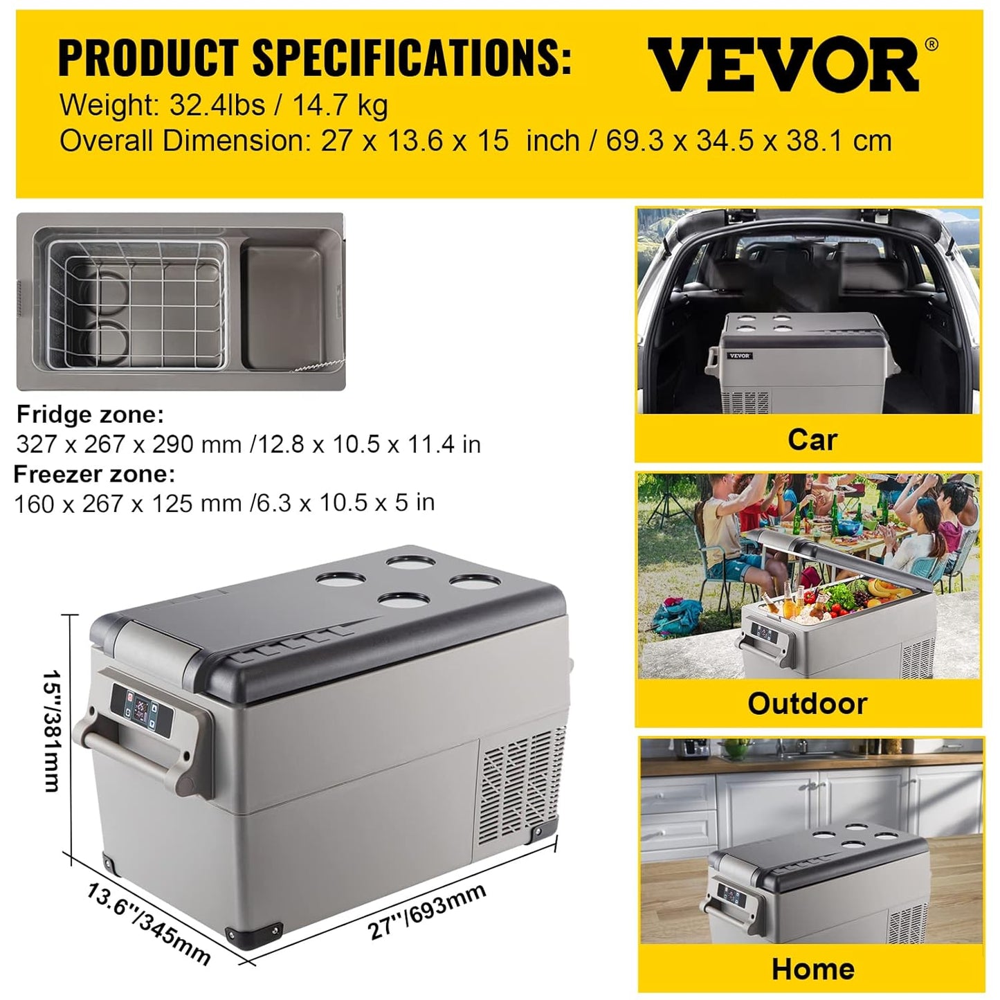 Réfrigérateur Thermique Portable 35 L, Réfrigérateur De Voyage Pour Voiture SH-CF35, Mini Réfrigérateur Pour Voiture, Avec Écran LCD