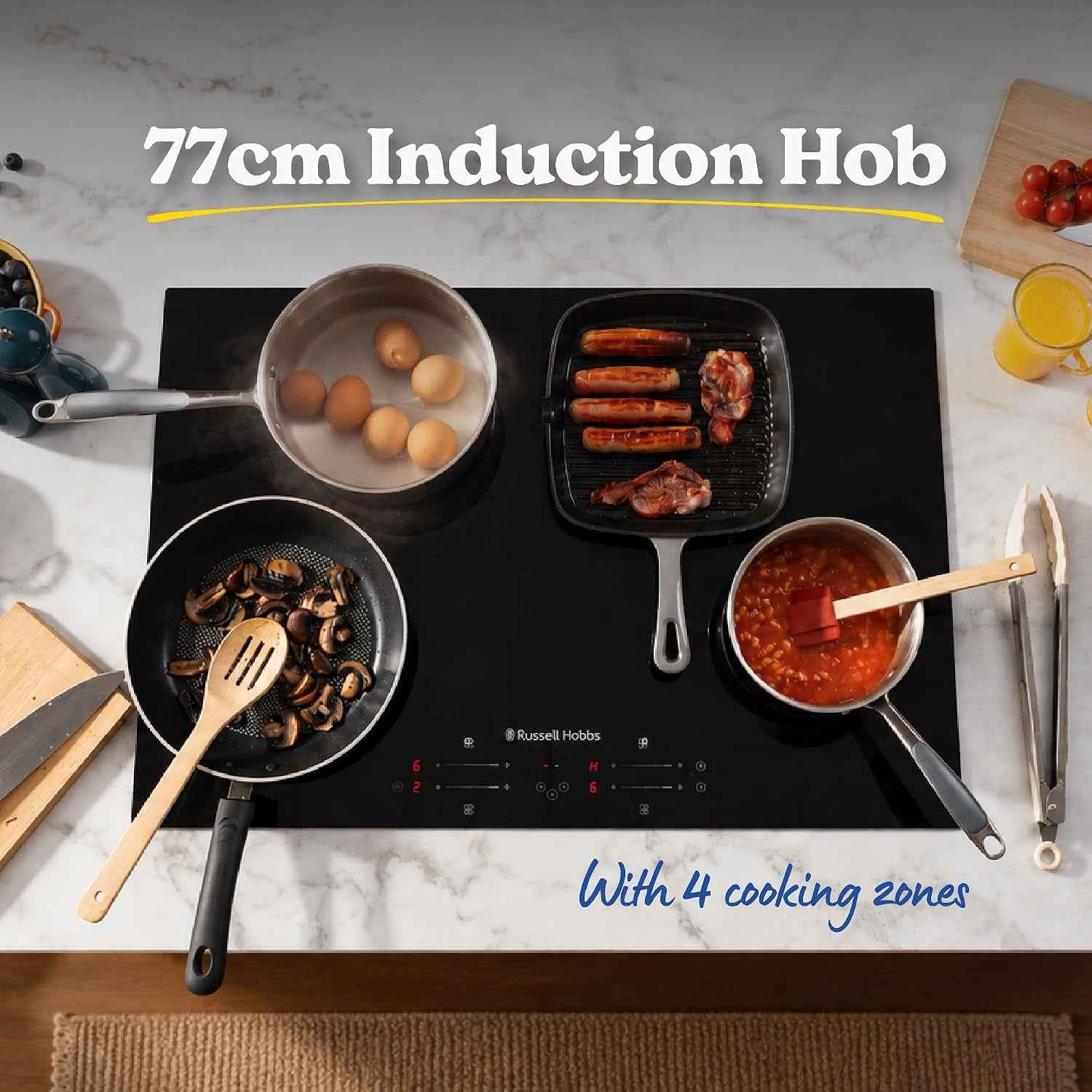 Plaque De Cuisson À Induction De 77 Cm Avec 4 Zones De Cuisson, Contrôle Tactile Coulissant, Minuterie De 99 Minutes, Fonction Boost, 9 Niveaux De Puissance, Puissance De 7000 W Et