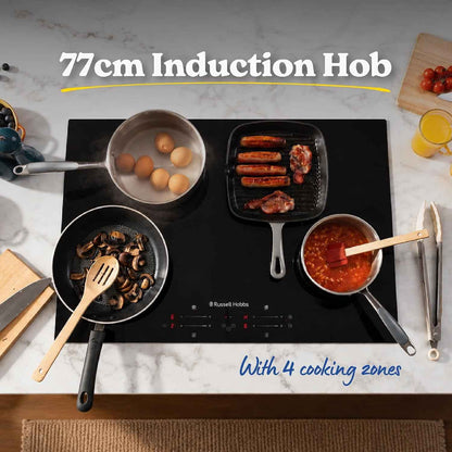 Plaque De Cuisson À Induction De 77 Cm Avec 4 Zones De Cuisson, Contrôle Tactile Coulissant, Minuterie De 99 Minutes, Fonction Boost, 9 Niveaux De Puissance, Puissance De 7000 W Et