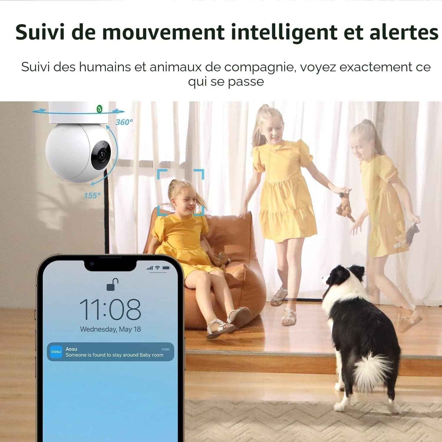 4MP Caméra Intérieure Pour Bébé Et Animaux, Appel À Une Touche | Pack De 2, Vue Maison 360°, Suivi De Mouvement Intelligent, Enregistrement 24/7, Vision Nocturne IR, 2,4 Ghz Wifi