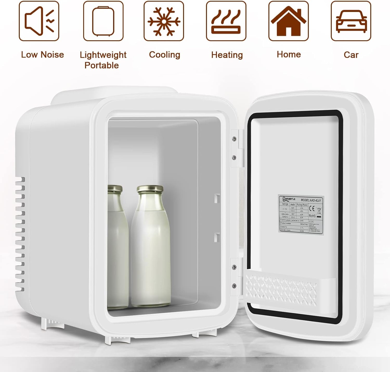 4L Mini Frigo, Petit Réfrigérateur Portable, Réfrigérateur Cosmétique, Frigo Mignon, Fonction Froid/Chaud Pour Bureau, Chambre, Voiture, Voyage, 220V/12V, Blanc, 24,5X18,5X27Cm