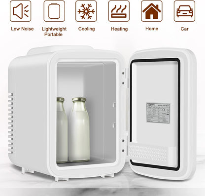 4L Mini Frigo, Petit Réfrigérateur Portable, Réfrigérateur Cosmétique, Frigo Mignon, Fonction Froid/Chaud Pour Bureau, Chambre, Voiture, Voyage, 220V/12V, Blanc, 24,5X18,5X27Cm