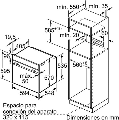 HB574AER0 Iq300 Four Multifonction Pyrolyse, 60 Cm, 3600 W, 10 Programmes Automatiques, Verrouillage De Sécurité, Noir Et Acier Inoxydable